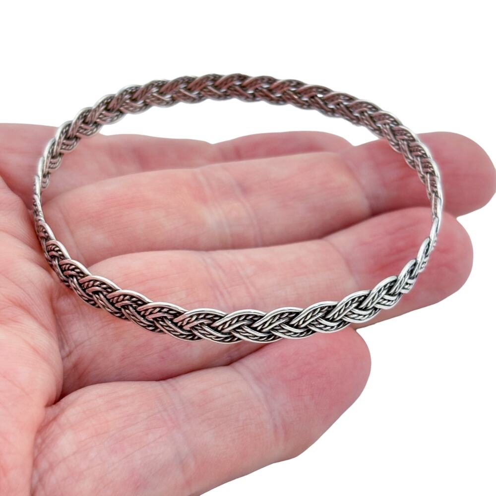 Vintage Sterling Silver 925 Braided Bangle Bracelet 8"